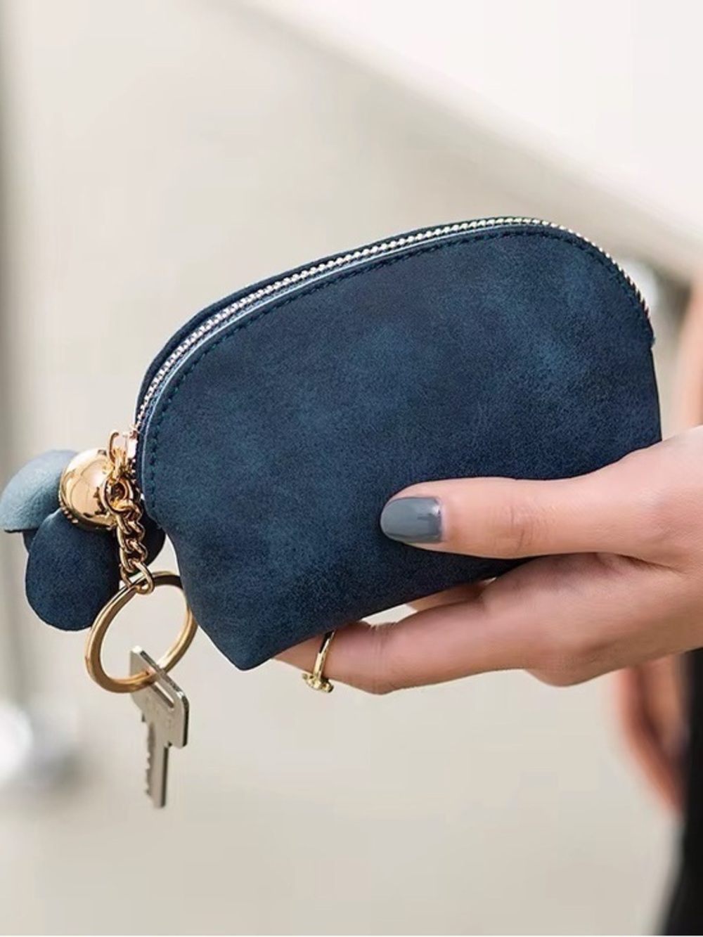 Navy Blue Coin Purse Bag with Keychain